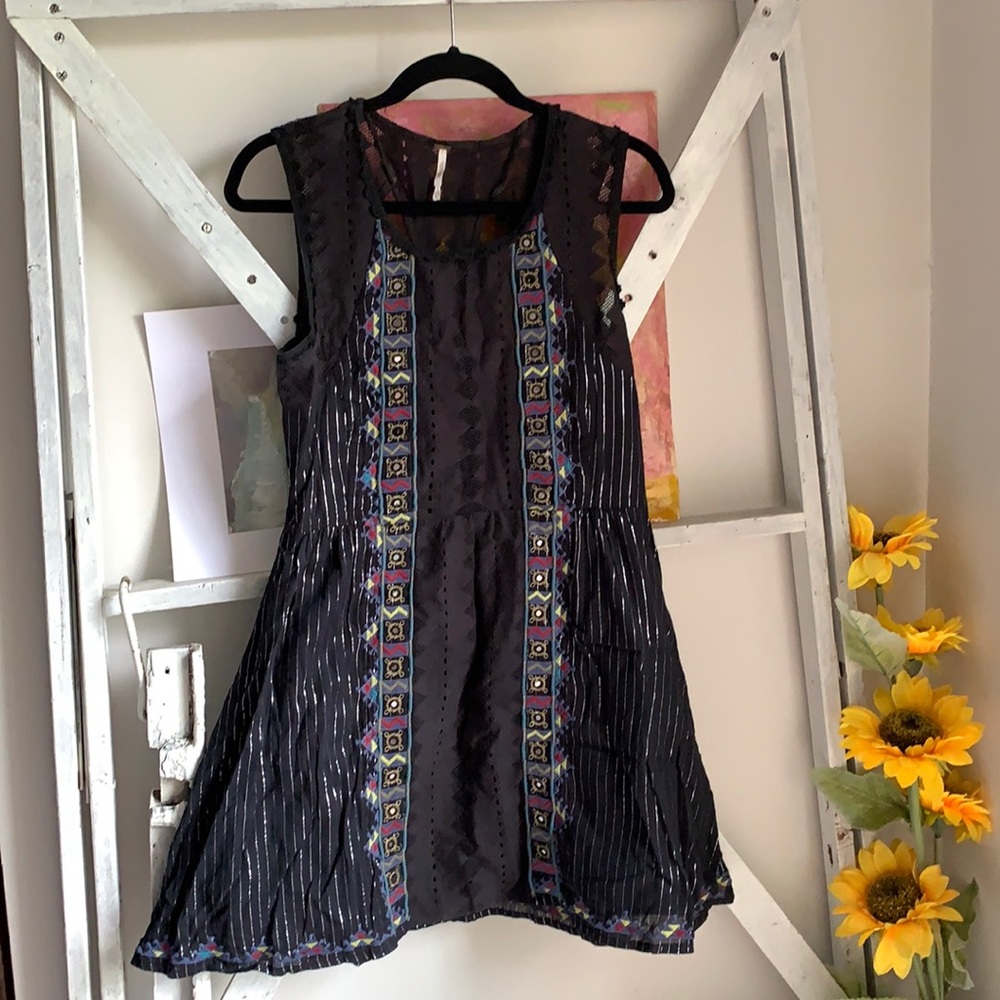Silver striped dress with embroidery
